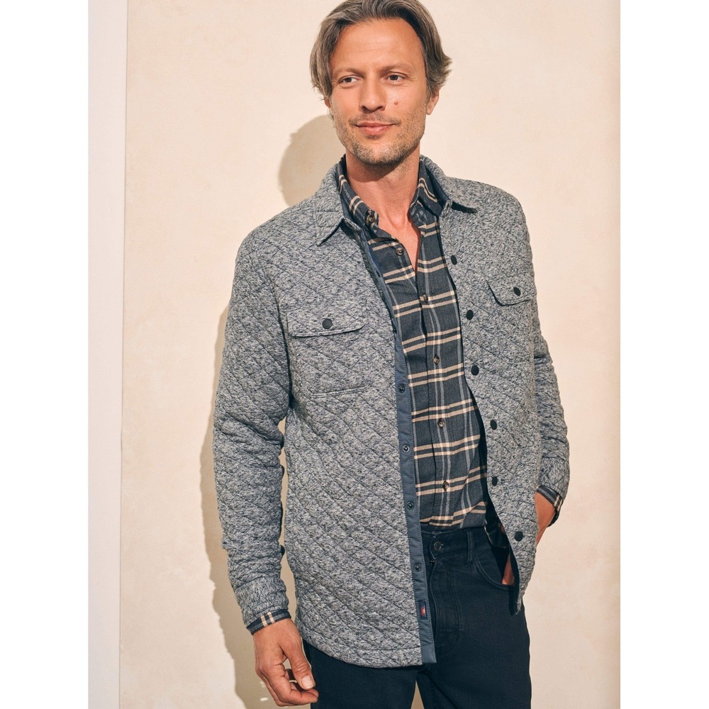 Faherty Epic CPO Shirt Jacket Men's XXL 2XL Carbon Melange Snap Quilted Shacket‎